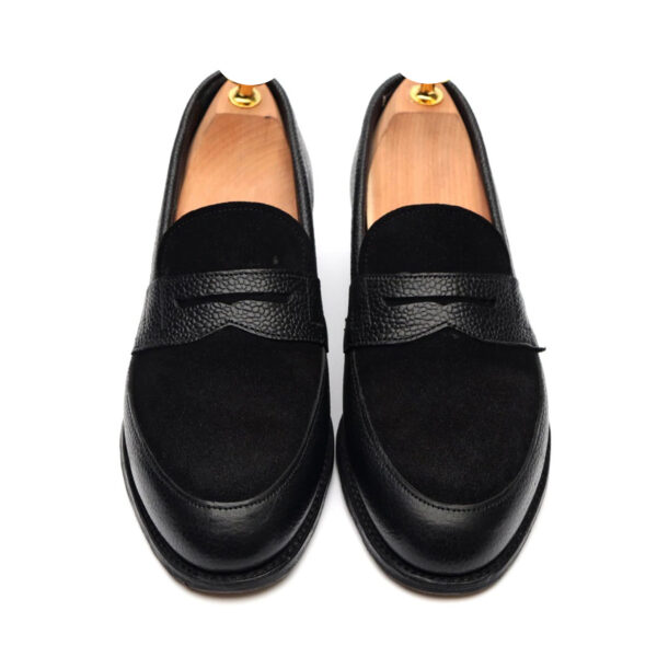 Wolven Handcrafted Men's Tran Black NDM & Suede Tie Slip-on with Rubber Sole - Image 5