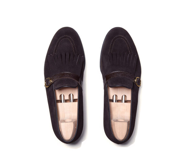 Wolven Handcrafted Men's Jeen Brown Suede Leather Fringe Loafers with Rubber Sole - Image 4