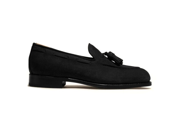 Wolven Handcrafted Men's Alice Black Suede Leather Tassel Penny Loafers with Rubber Sole - Image 3