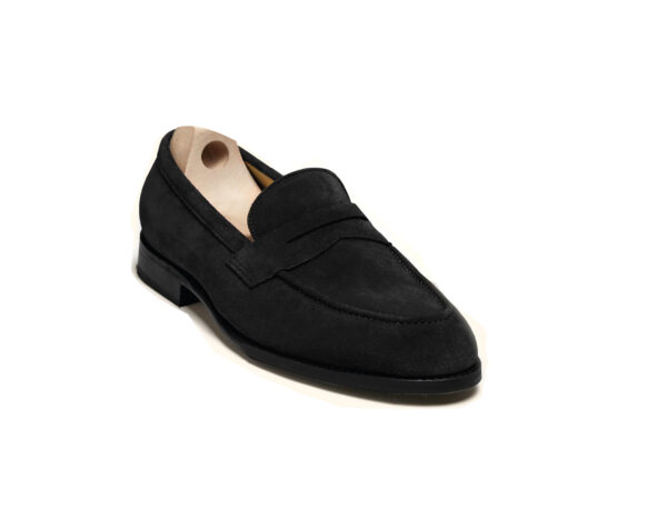 Wolven Handcrafted Men's Emiliano Black Suede Leather Bow Penny Loafers with Rubber Sole