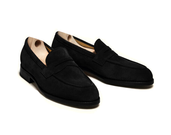 Wolven Handcrafted Men's Emiliano Black Suede Leather Bow Penny Loafers with Rubber Sole - Image 2