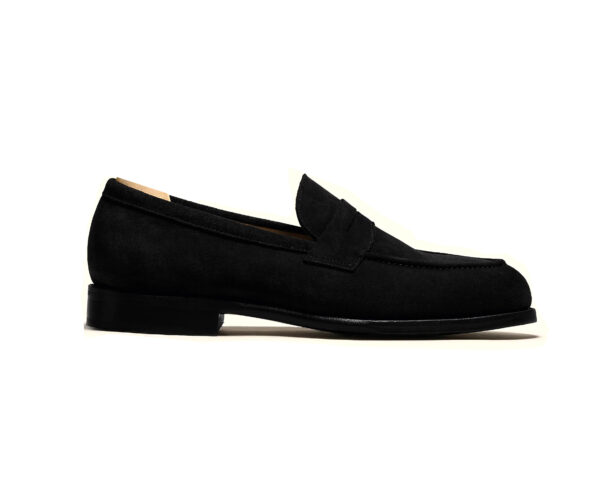 Wolven Handcrafted Men's Emiliano Black Suede Leather Bow Penny Loafers with Rubber Sole - Image 3