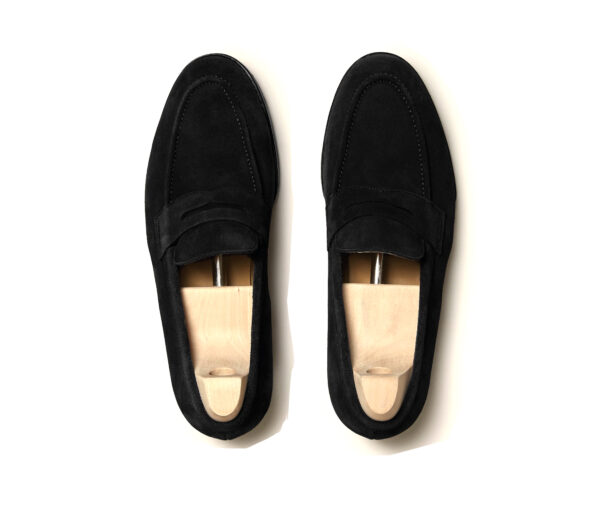 Wolven Handcrafted Men's Emiliano Black Suede Leather Bow Penny Loafers with Rubber Sole - Image 4